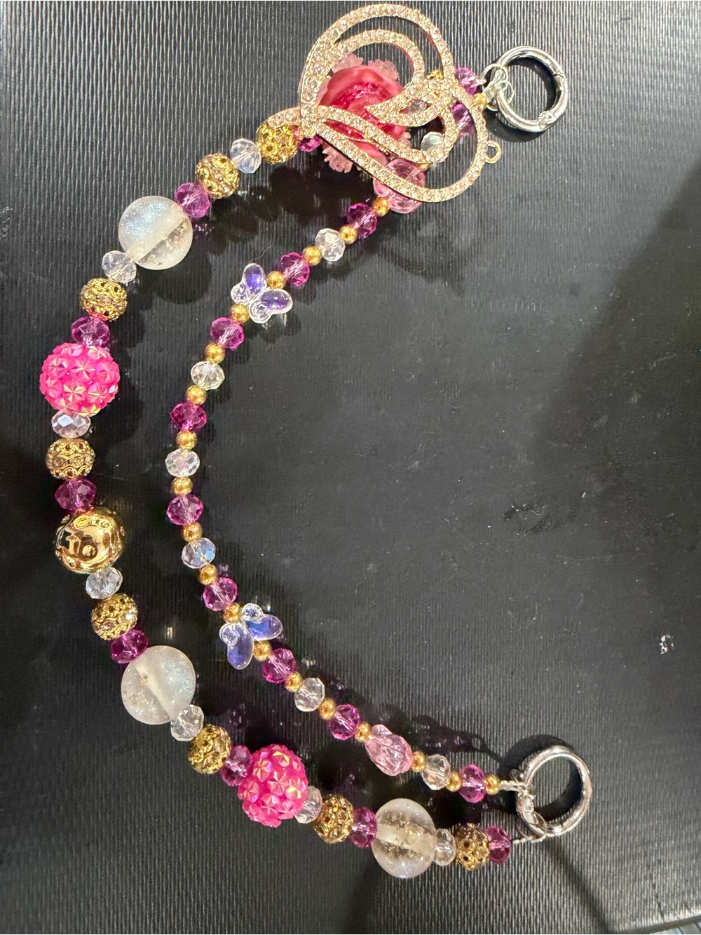New, no tags Pink and Gold Beaded Purse Charm Women Jewelry